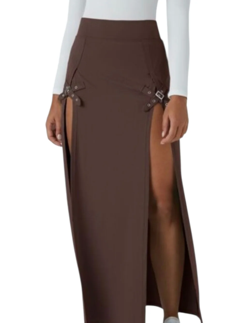 Halara High Waisted Decorative Buckle Split 2-in-1 Maxi Skirt Sz L - Picture 3 of 9